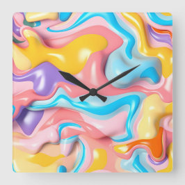 Relógio Quadrado Abstrato de Fluido Plástico Pastel