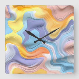 Relógio Quadrado Abstrato de Fluido Plástico Pastel