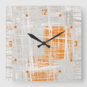 Relógio Quadrado abstrato de laranja cinza