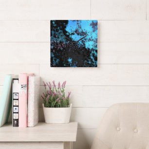 Relógio Quadrado Abstrato de mármore azul, Cinza e roxo