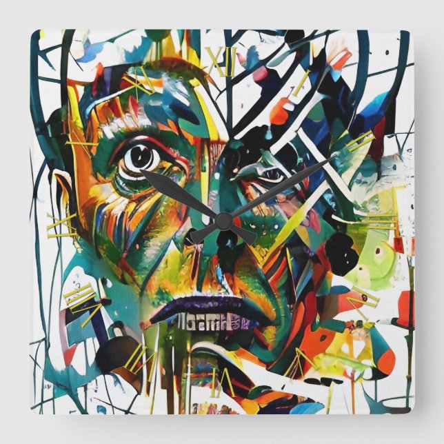 Relógio Quadrado Abstrato de uma alienígena (Frente)