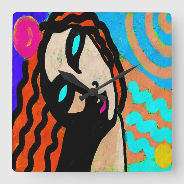 Relógio Quadrado Abstrato digital colorida (Frente)