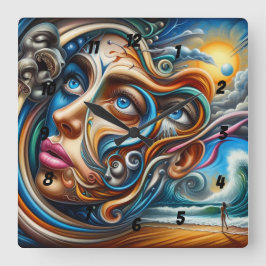 Relógio Quadrado Abstrato Dreamscape Ocean Serenity & Cosmic Wonder