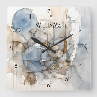 Relógio Quadrado Abstrato Expressionista Cinza bege Personalizado