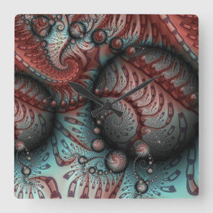 Relógio Quadrado Abstrato Fantasy Fractal Art Balls Brown Blue