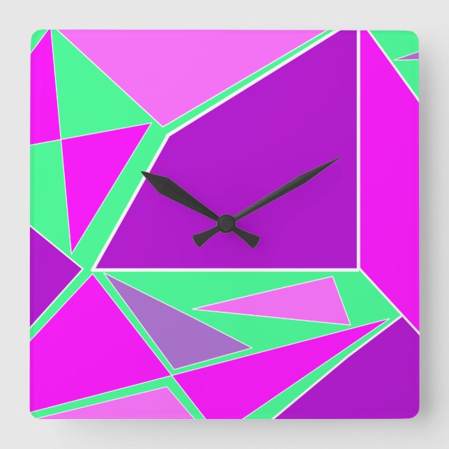 Relógio Quadrado Abstrato gráfico - design verde roxo (Frente)