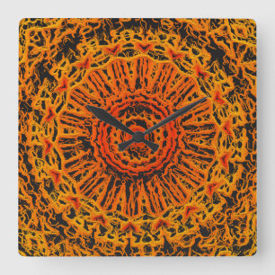 Relógio Quadrado Abstrato Laranja, Preto e Amarelo