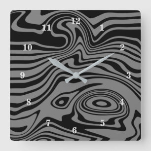 Relógio Quadrado Abstrato - Linhas Pretas e Cinzas Adormecidas - Pe