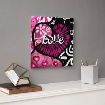 Abstrato Love Heart Pink Floral Bolinhas Pretas