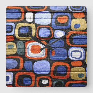 Relógio Quadrado Abstrato moderno de aspecto da madeira de pastel