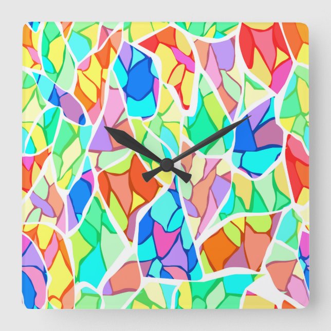 Relógio Quadrado Abstrato multicolor (Frente)