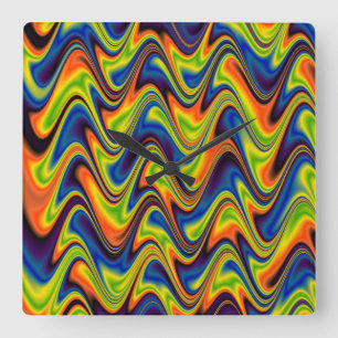 Relógio Quadrado Abstrato Multicolorido Ondulado