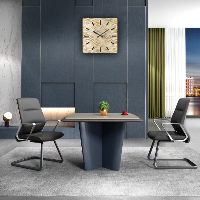 Relógio Quadrado Abstrato Negra de Tigre Animal Sepia Dourada (Gray Gold Sepia Animal Tiger Black Abstract Square Wall Clock)