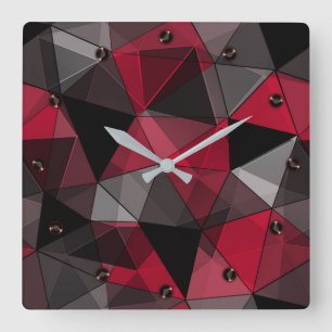 Relógio Quadrado Abstrato, preto e vermelho, triângulo, geométrico,