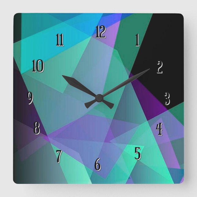 Relógio Quadrado Abstrato Purple & Green Square Wall Clock (Frente)