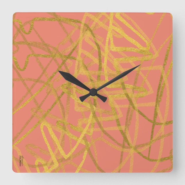 Relógio Quadrado Abstrato Rosa Dourado Chic (Frente)