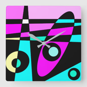 Relógio Quadrado Abstrato Surfing Turquoise Hot Pink Amarelo Amarel