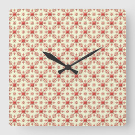 Relógio Quadrado Abstrato vermelho Damask on Creme Square Clock