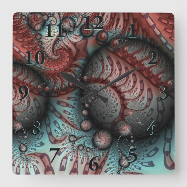 Relógio Quadrado Abstrato Vivid Fantasy Fractal Art Brown Blue (Frente)