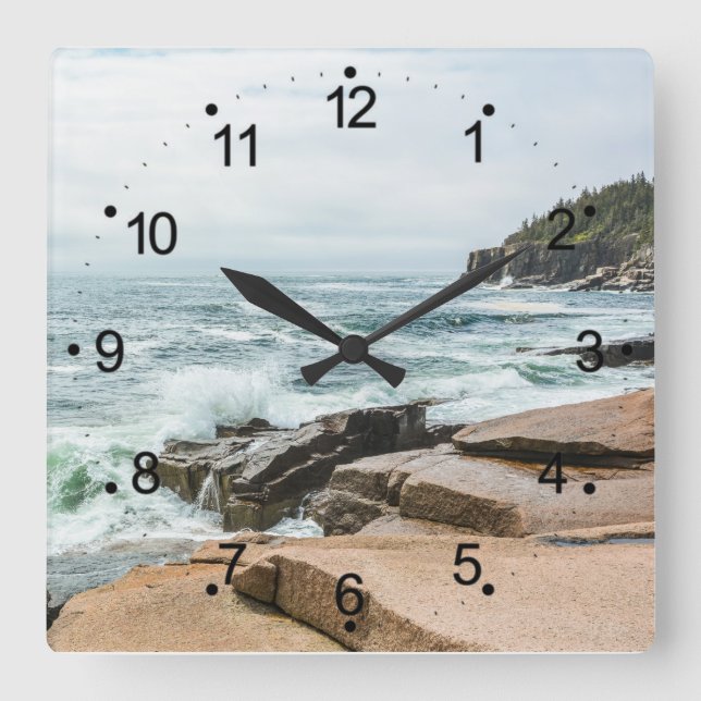 Relógio Quadrado Acadia Ocean Onda Costeira Maine Square Wall Clock (Frente)