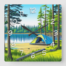 Relógio Quadrado Acampamento da Natureza Ameaçou Tent na Floresta