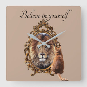 Relógio Quadrado Acredite em si mesmo Lion Vintage Inspirational
