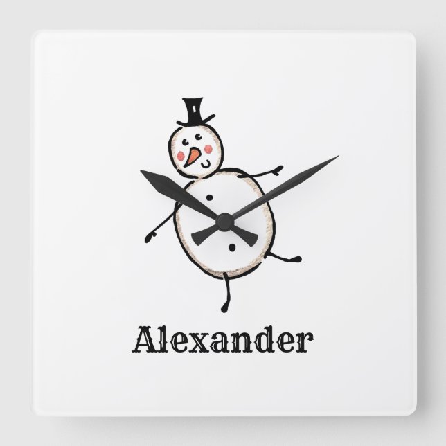 Relógio Quadrado Acrílato de Neve de Natal Simples Personalizado (Frente)