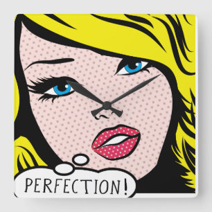 Relógio Quadrado Acrílico Wall Clock pop art "PERFECTION".