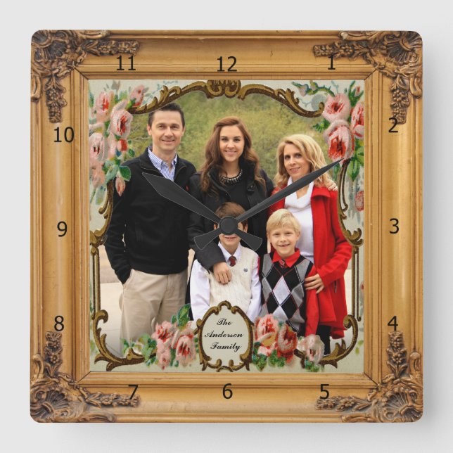 RELÓGIO QUADRADO ADD PHOTO WOOD FRAME  SQUARE WALL CLOCK (Frente)