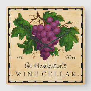 Relógio Quadrado Adega de vinho com nome personalizado vintage das