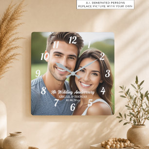 Relógio Quadrado Adicione Sua Própria Foto de Casal 5º Aniversário 