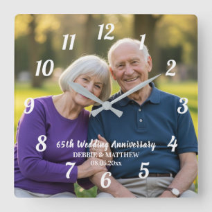 Relógio Quadrado Adicione Sua Própria Foto de Casal 65º Aniversário