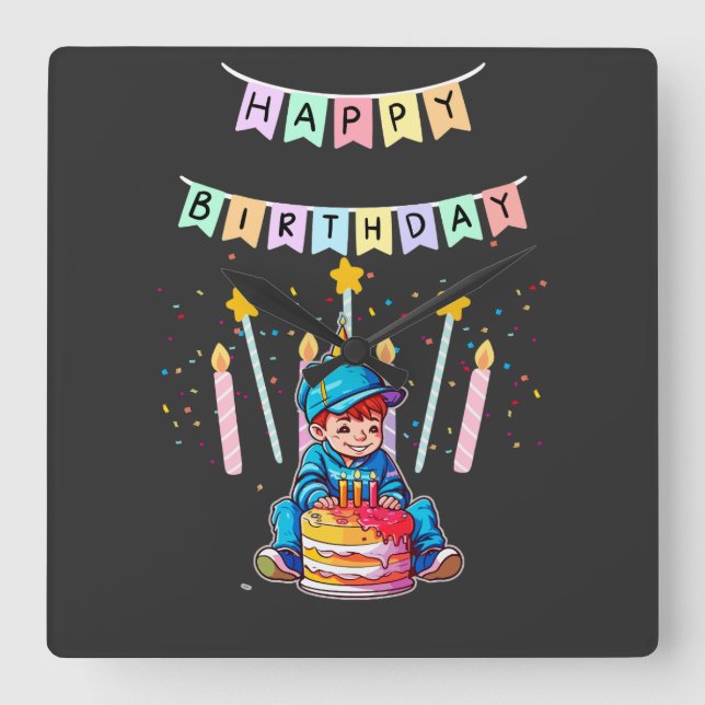 Relógio Quadrado Adorable Toddler First Birthday Cute Boy (Frente)