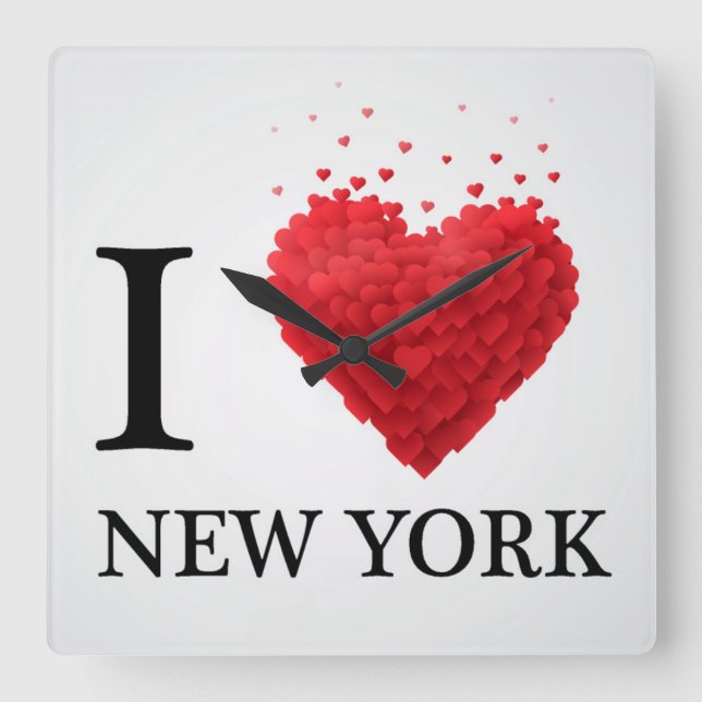 Relógio Quadrado Adoro New York Hearts (Frente)