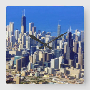 Relógio Quadrado Aerial view of Chicago Downtown with Lake