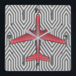 Relógio Quadrado Aeronave Art Deco, Laranja Coral e Cinzas de Prata<br><div class="desc">Relógio em uma Deco de Arte inspirou o conceito de um plano futurista,  em um gradiente liso e sedoso de cinzas de prata/faixas de cinza em laranja coral profundo,  contra uma cinza de prata leve e profunda,  fundo Deco</div>