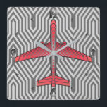 Relógio Quadrado Aeronave Art Deco, Laranja Coral e Cinzas de Prata<br><div class="desc">Relógio em uma Deco de Arte inspirou o conceito de um plano futurista,  em um gradiente liso e sedoso de cinzas de prata/faixas de cinza em laranja coral profundo,  contra uma cinza de prata leve e profunda,  fundo Deco</div>