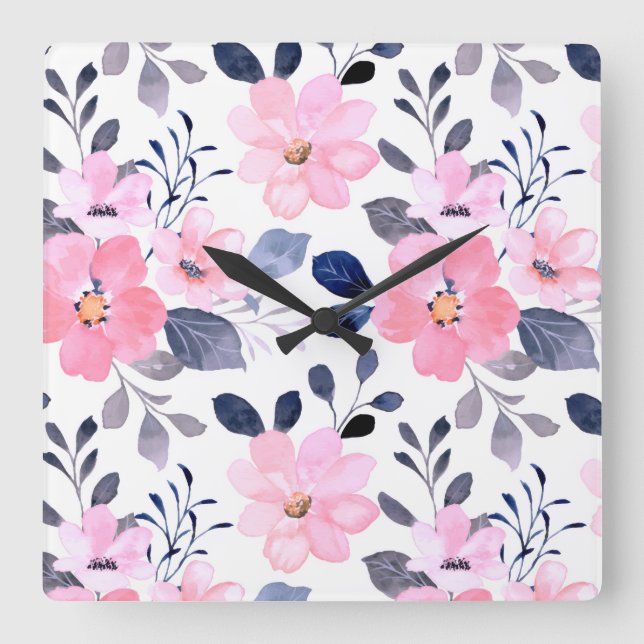 Relógio Quadrado Aesthetic Floral Wall Clock (Frente)