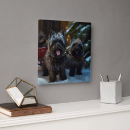 Relógio Quadrado Affenpinscher Passeio de Trenó Nevado Decoração de