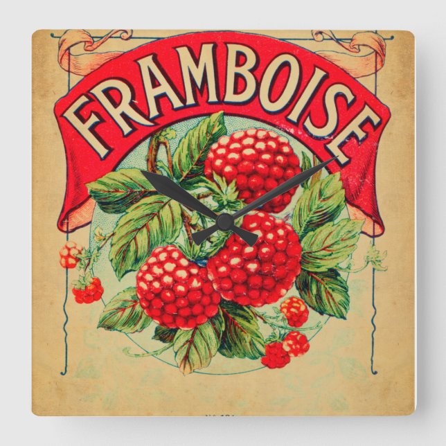 Relógio Quadrado Affiche framboise, fruit, strawberry, raspberry, s (Frente)