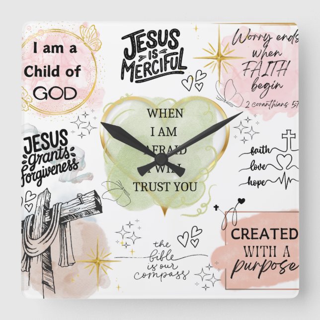 Relógio Quadrado Afirmações religiosas (Frente)