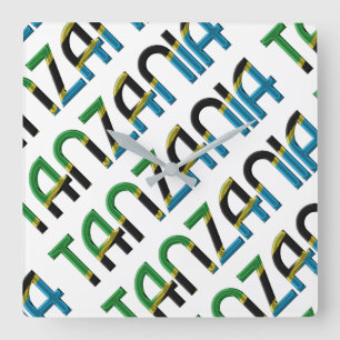 Relógio Quadrado África Tanzânia Flag Colors Tipografia Souvenir