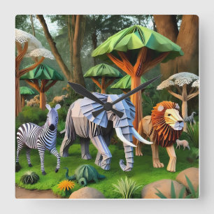 Relógio Quadrado  African animals in origame