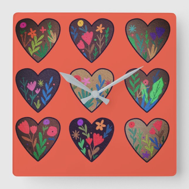 Relógio Quadrado African roots love hearts  (Frente)