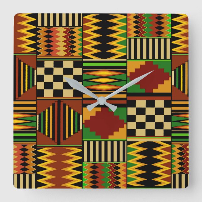Relógio Quadrado African Royal Kente Cloth  (Frente)