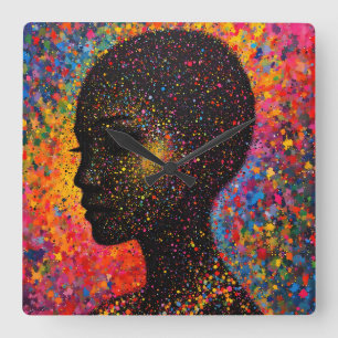 Relógio Quadrado Afro Nebula Whisper – Celebração da História Negra