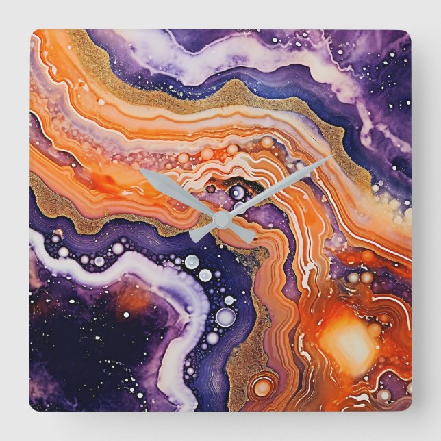 Relógio Quadrado Agate Art Wall Clock (Frente)