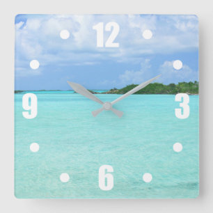 RELÓGIO QUADRADO ÁGUA AQUAMARINA, CÉU AZUL/ CENÁRIOS DE CARIBE