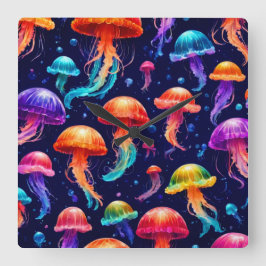 Relógio Quadrado Água-viva colorida