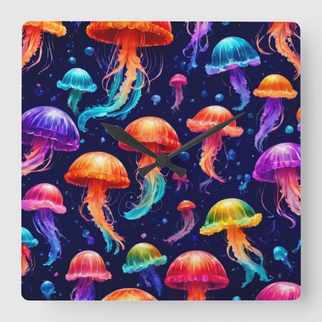 Relógio Quadrado Água-viva colorida (Frente)